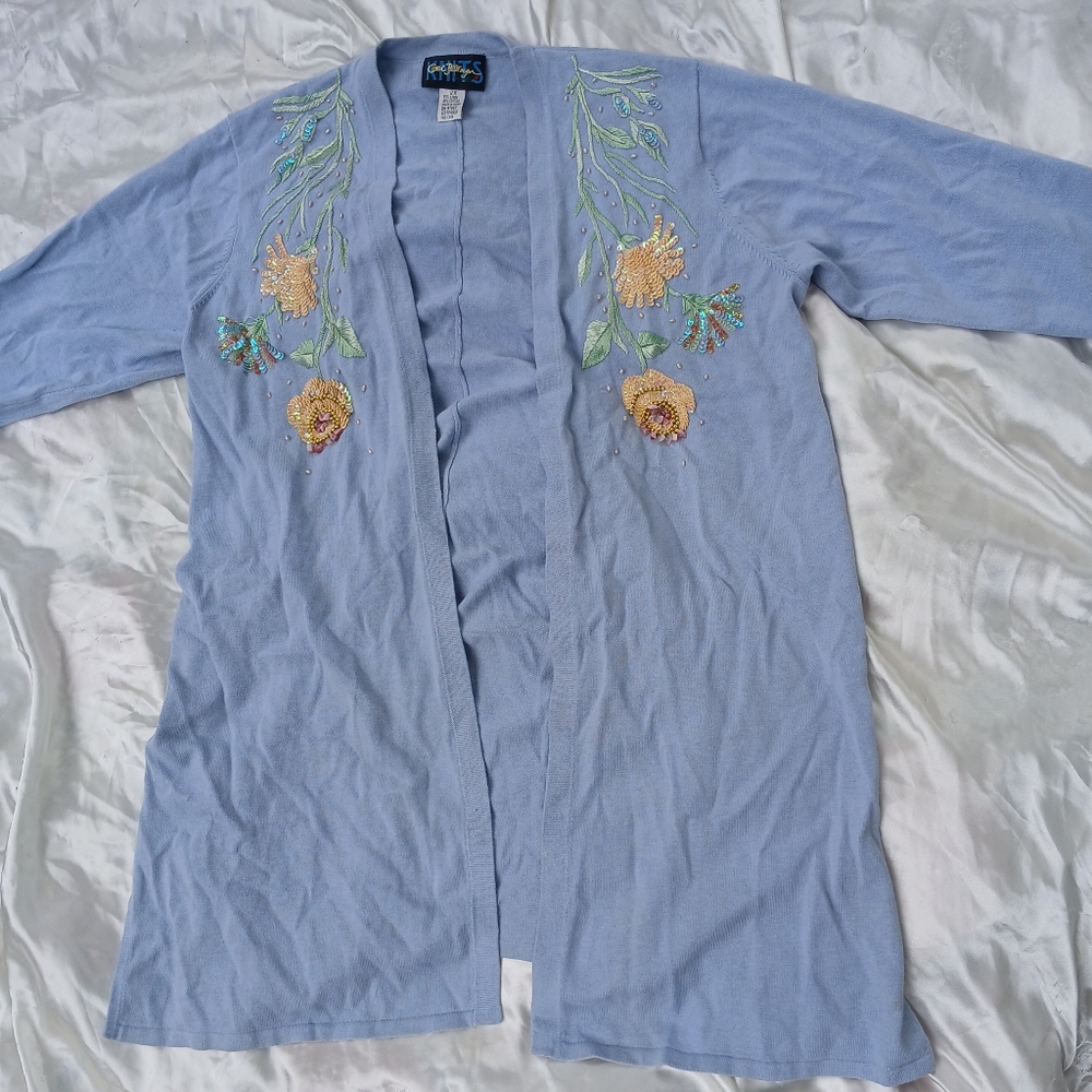 Vintage 80s 2X Plus Size Fairy Fairycore Cottagecore Cardigan Duster Sweater Top